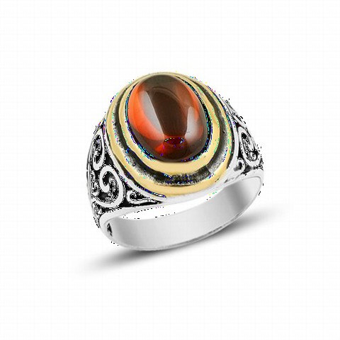 Onyx Stone Rings - Red Color Onyx Stone Sterling Silver Men's Ring 100349313 - Turkey