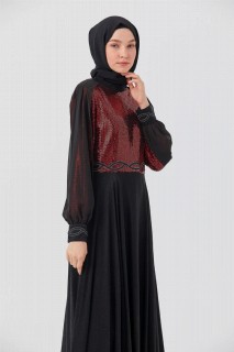 Women's Sequined Sleeves Chiffon Evening Dress 100342691