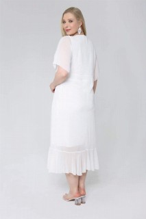 Plus Size White Chiffon Six Pleated Double Breasted Collar Dress 100276662