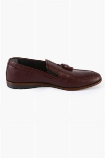 Men's Claret Red Casual Tasseled Flat Analin Leather Shoes 100350510