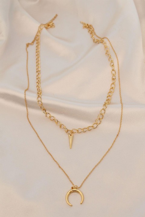 Gold Color Metal Double Chain Accessory Necklace 100319408