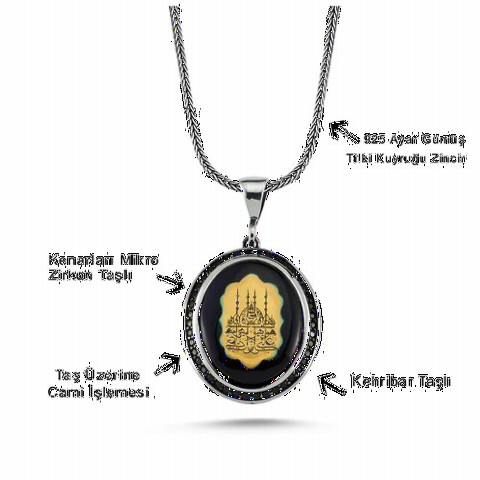 Amber Stone Mosque Motif Silver Necklace 100348360