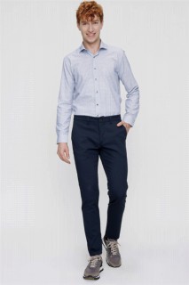 Men's Navy Blue Cotton Slim Fit Side Pocket Linen Trousers 100351241