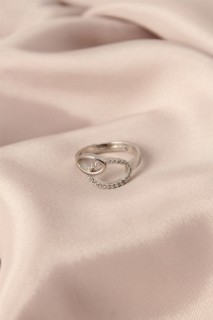 Rings - Silver Color Metal Zircon Stone Adjustable Women's Ring 100319442 - Turkey