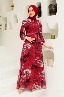Clothes - Robe Hijab Rouge Bordeaux 100340257 - Turkey