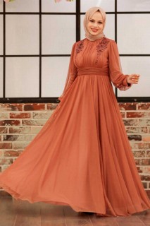 Evening & Party Dresses - Terra Cotta Hijab Evening Dress 100339083 - Turkey