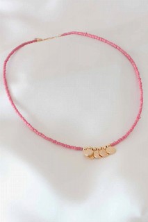 Necklaces - Ottoman Tugra Detail Pink Bead Women's Necklace 100327666 - Turkey