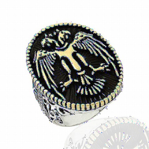 Animal Rings - Seljuk State Emblem Oval Silver Men's Ring 100348583 - Turkey