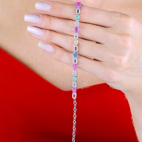 Drop Motif Zircon Stone Women's Sterling Silver Bracelet 100349635