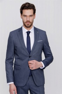 Men's Sax Blue Vestless Jacquard Slim Fit Slim Fit 6 Drop Suit 100350701