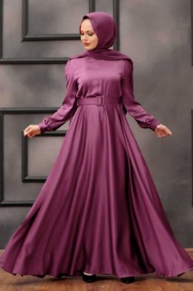 Evening & Party Dresses - Dark Dusty Rose Hijab Evening Dress 100339859 - Turkey