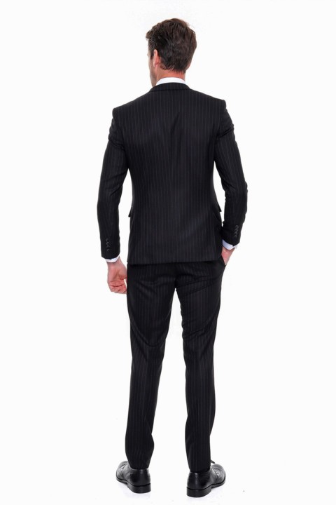 Men's Black Martez Striped Slim Fit Slim Fit Vest 6 Drop Suit 100350589