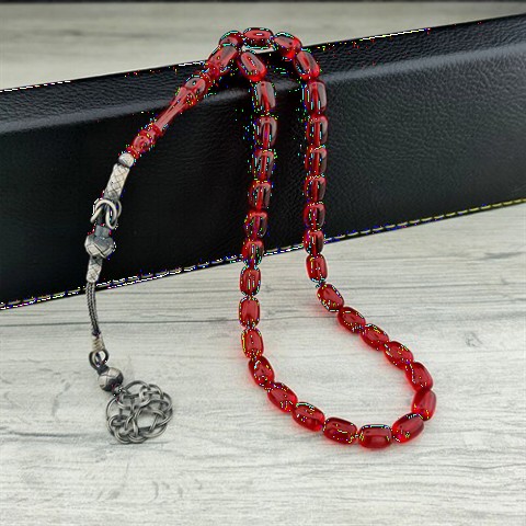 Red Color Silver Kazaz Tasseled Fire Amber Rosary 100349373