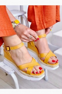 Heels & Courts - Elina Mustard Wedge Heel Sandals 100344289 - Turkey