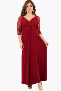 Long evening dress - Large Size Guipure Long Evening Dress 100276270 - Turkey