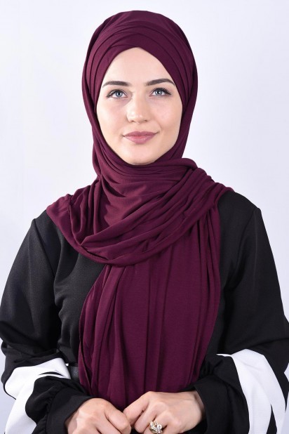 Woman Hijab & Scarf - شال جاهز 3 خطوط ممشط برقوقي - Turkey