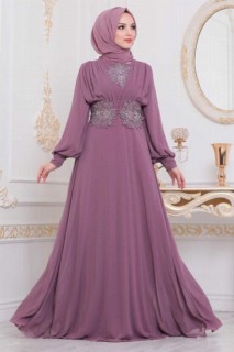 Woman Clothing - Dusty Rose Hijab Evening Dress 100335278 - Turkey