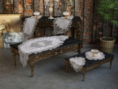Living room Table Set - Ensemble de salon en velours guipure jasmin français 5 pièces gris 100259210 - Turkey