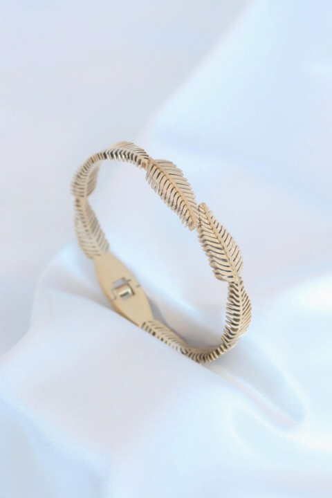 Gold Color Leaf Figure Steel Women's Bracelet 100327796