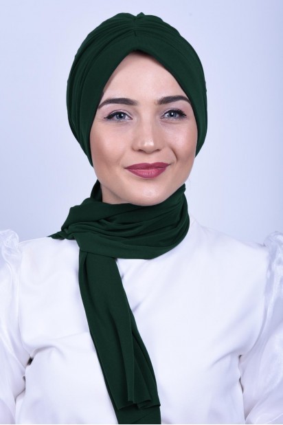 Woman Bonnet & Turban - Shirred Tie Bone Emerald Green 100285566 - Turkey