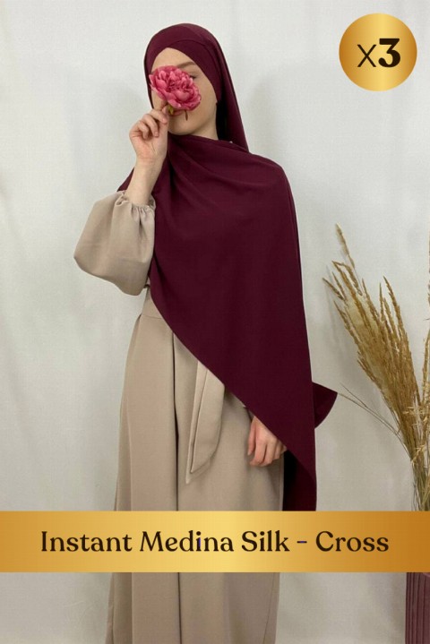 Woman Bonnet & Hijab - Instant Medine silk - Cross  - 3 pcs in Box 100352680 - Turkey