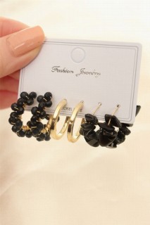 Earrings - Black Color Natural Stone Detail Earrings Set 100319744 - Turkey