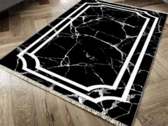 Carpet - Non-Slip Base Digital Print Velvet Carpet Linear Stone Black 150x220 Cm 100260388 - Turkey
