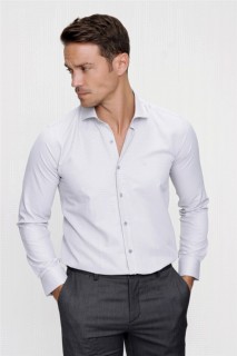 Shirt - Men's Gray Slim Fit Slim Fit Jacquard Hard Collar Long Sleeve Shirt 100351309 - Turkey