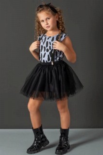Kids - Girl Dalmatian Fluffy Strap Blue Skirt Suit 100326786 - Turkey