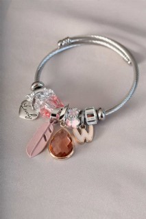 Jewelry & Watches - Pink Feather Detailed Crystal Stone Charm Bracelet 100319984 - Turkey