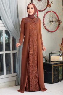 Evening & Party Dresses - Sunuff Colored Hijab Evening Dress 100335231 - Turkey