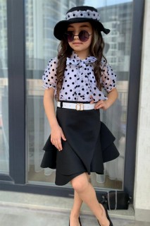 Girls' Polka Dot Transparent Shirt and Diving Fabric Black Skirt Suit 100328165