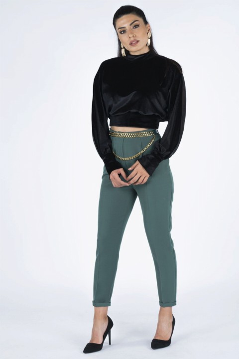 Woman - Women's Belted High Waist Fabric Trousers 100326305 - Turkey