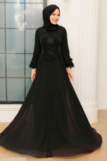Woman - Black Hijab Evening Dress 100340726 - Turkey