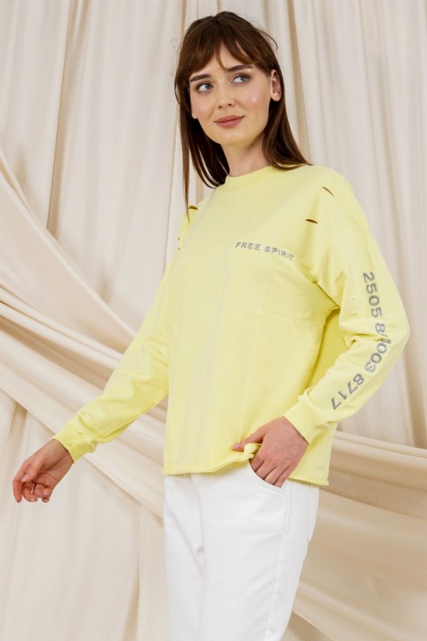 Clothes - Women's Laser Cut Printed Sweatshirt 100342738 - Turkey