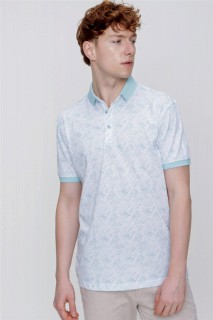 Men's Ice Blue Polo Collar Printed Dynamic Fit Comfortable Fit T-Shirt 100350726