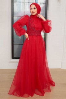 Wedding & Evening - Rotes Hijab-Abendkleid 100341035 - Turkey
