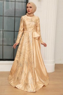 Wedding & Evening - Robe de soirée hijab beige 100340702 - Turkey