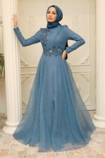 Wedding & Evening - Indigoblaues Hijab-Abendkleid 100341575 - Turkey