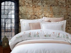 Bedding - Parure de lit en satin de coton brodé canard Crème Cappucino 100344786 - Turkey