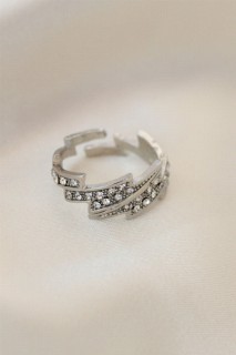 Rings - Adjustable Silver Color Metal Zircon Stone Zigzag Ring 100319279 - Turkey