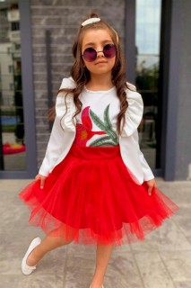 Girls - Boys Girls Blazer Jacket Rose Embroidered Blouse Red Fluffy Tulle Skirt Suit 100328340 - Turkey