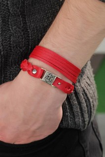 Red Color Leather Men's Bracelet Combined 100318789