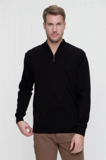 Zero Collar Knitwear - كنزة تريكو قطن سوداء للرجال برقبة دائرية 100345123 - Turkey