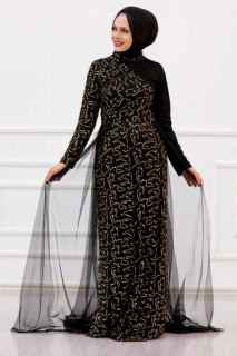 Evening & Party Dresses - Gold Hijab Evening Dress 100338336 - Turkey