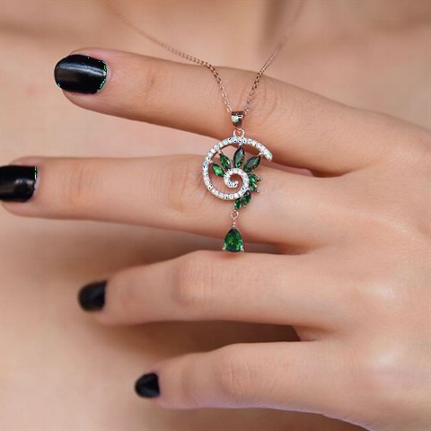 Necklaces - Jade Stone Design Rose Silver Women's Necklace 100349720 - Turkey