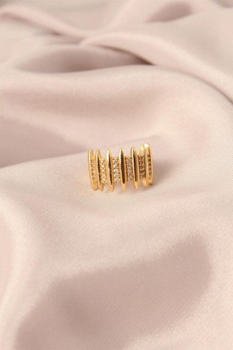 Rings - Gold Color Metal Zircon Stone Adjustable Women's Ring 100326540 - Turkey