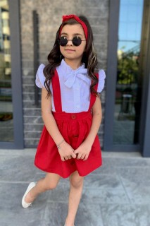 Kids - 3-teiliger roter Salopette-Rock-Anzug für Mädchen mit Knöpfen vorne und Polka Dots 100328456 - Turkey