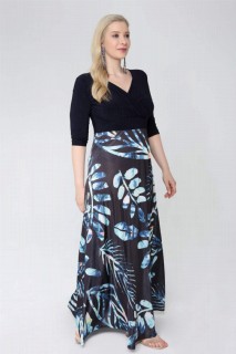 Large Size Flexible and Lycra Leaf Pattern Long Dress 100276670