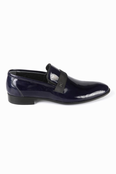 Men's Navy Blue Neolite Lace-Up Flat Patent Leather Shoes 100351097